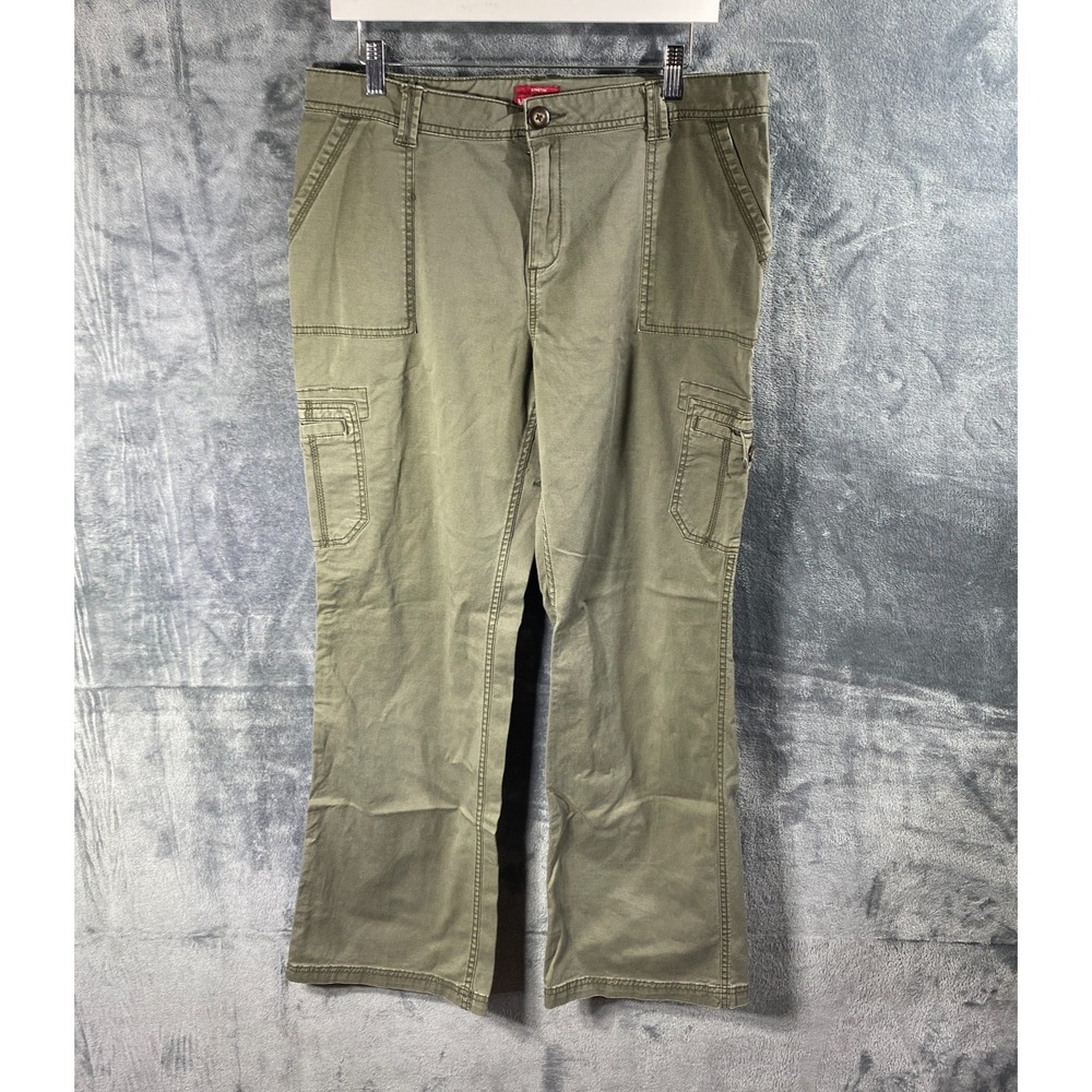 Merona Stretch Utility Cargo Pants Womens 12 Green Bootcut Stitched Gorpcore